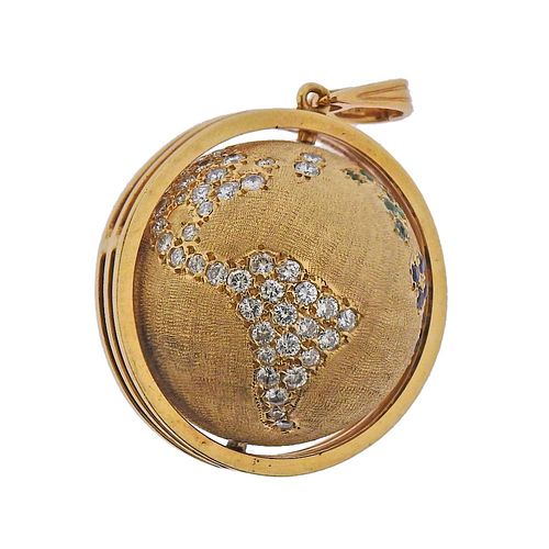 14K Gold Diamond Sapphire Emerald Ruby Globe Charm
