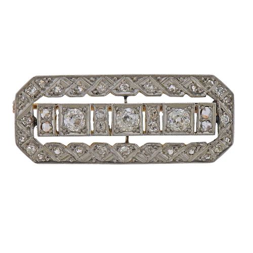 Art Deco 18k Gold Platinum Diamond Brooch Pin
