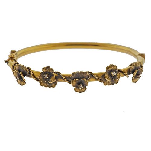 Antique 14k Gold Diamond Pansy Flower Bracelet