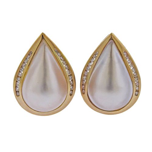 14K Gold Diamond Mother of Pearl Earrings
