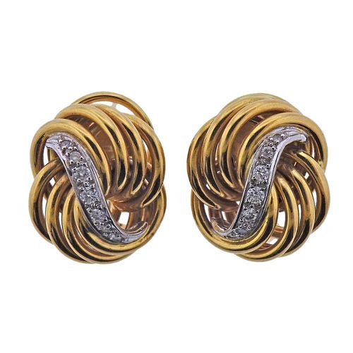18K Gold Diamond Knot Earrings