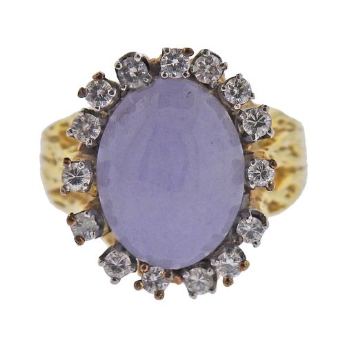 18k Gold Lavender Jade Diamond Ring