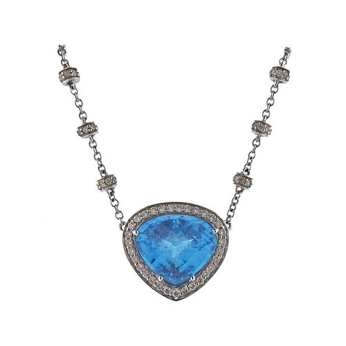 18k Gold Blue Topaz Diamond Necklace