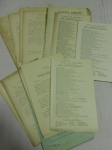 Alnwick Subscription Library. Collection of pamphlets, library book lists and addenda, subscription