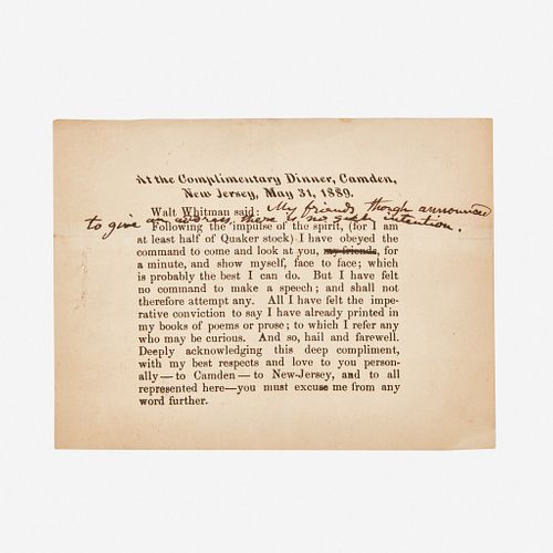 [Literature] Whitman, Walt Printed Slip, annotated