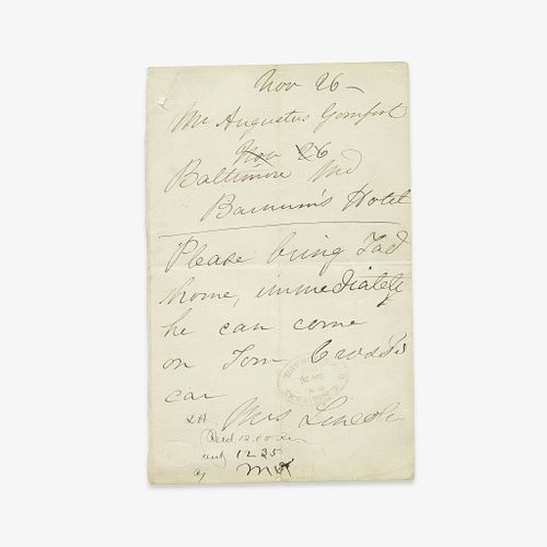 [Presidential] [First Ladies] Lincoln, Mary Todd Autograph Letter, signed
