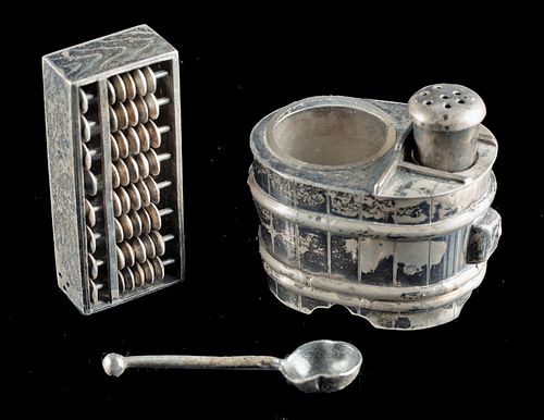 Vintage Japanese Silver Abacus Salt Shaker & Cruet