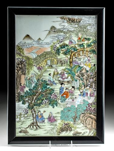 19th C. Chinese Qing Ceramic Tile - Landscape & Figures