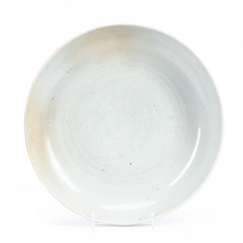 CHINESE PALE CELADON GLAZED FLORAL SHALLOW BOWL