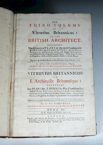 CAMPBELL (Colen) The Third Volume of Vitruvius Britannicus, or the British Architect, London 1725, f