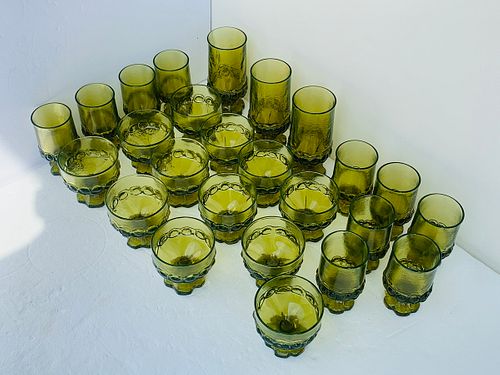 Set of 25 Pressed Glass Pieces, Water, dessert Glasses