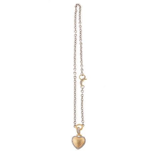 A 14K Hammered Finish Heart Pendant with Diamonds