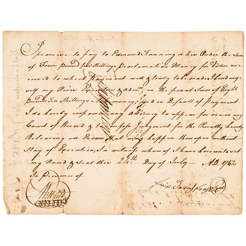 1762 ALEXANDER MARTIN 2x North Carolina Governor/Senator Promissory Note Signed 