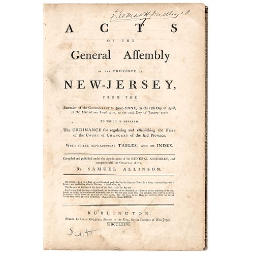 1776 Issue: Acts of the General Assembly of the Province of New Jersey 1702-1776