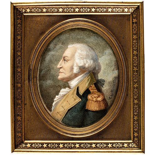 c. 1830 General George Washington Oval Watercolor and Gouache Miniature Portrait