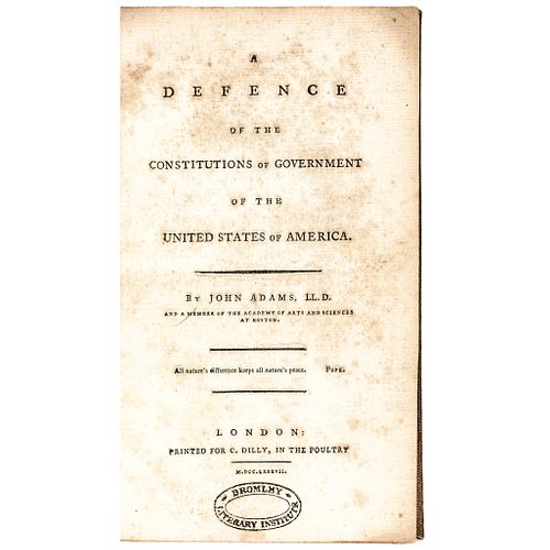 1787 First Edition 2-Vol Set - John Adams Landmark Work on Constitutional Theory