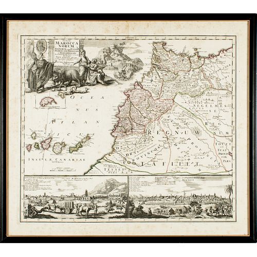 1728-Dated Hand-colored Map, STATUUM MAROCCA NORUM (Morocco) by Johann Christoph Homann