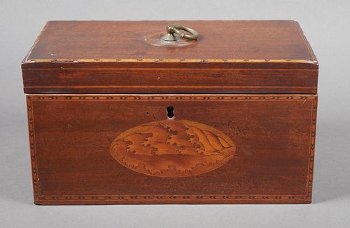Antique English Wood Inlay Tea Caddy