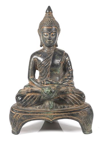 Oriental Bronze Seated Buddha Incense Burner