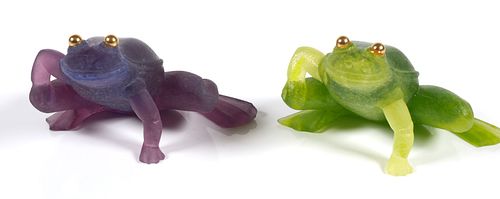 (2) Daum Pate de Verre French Art Glass Frogs