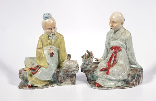 (2) Antique Chinese Porcelain Wise Man Figurine