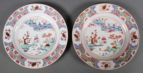 Pair 18c Chinese Export Famille Rose Plates