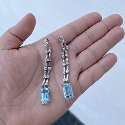 Art Deco Aquamarine and Diamond Earrings