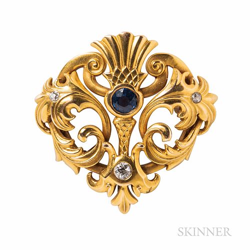 Art Nouveau Riker Bros. 14kt Gold Watch Pin
