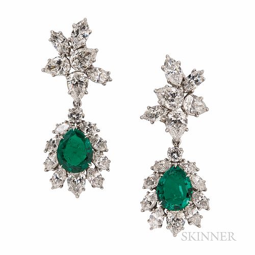 Fine Pair of Jacques Timey for Harry Winston Emerald and Diamond Day/Night Earclips