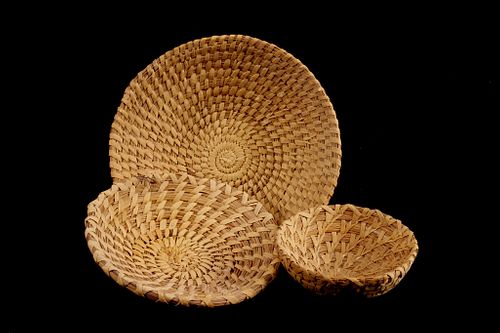 Collection of Three Papago Wheat Stitch Baskets