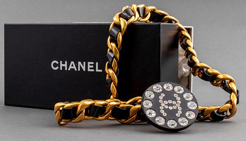 Chanel Link With Black Leather And Crystals Belt