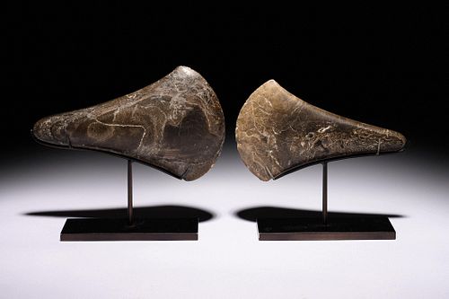 Two Early European Stone Axe Heads
Width of largest 6 1/2 inches. 