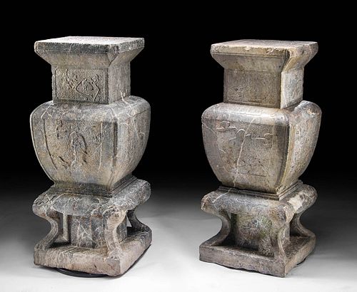 Chinese Ming Dynasty Stone Pedestals w/ Dragons