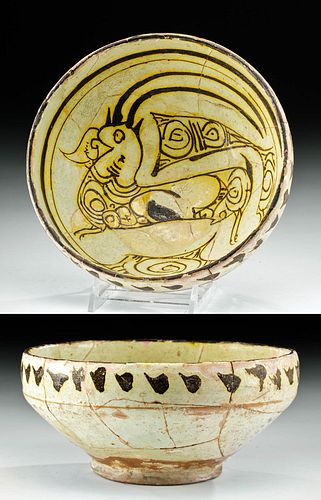 Nishapur Glazed Pottery Bowl w/ Ibex, ex-Christie's