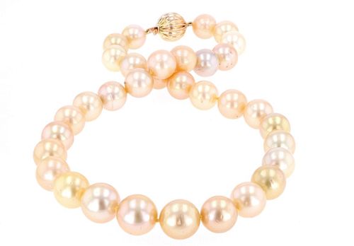 Rare Natural Golden South Sea Pearl 14k Necklace