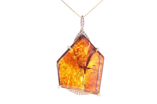 Sphalerite & Diamond 14k Yellow Gold Necklace