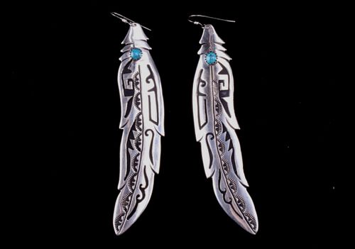 Navajo T & R Singer Silver Turquoise Earrings
