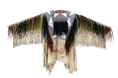 Sioux Style Beaded Hide War Shirt w/ Fringe