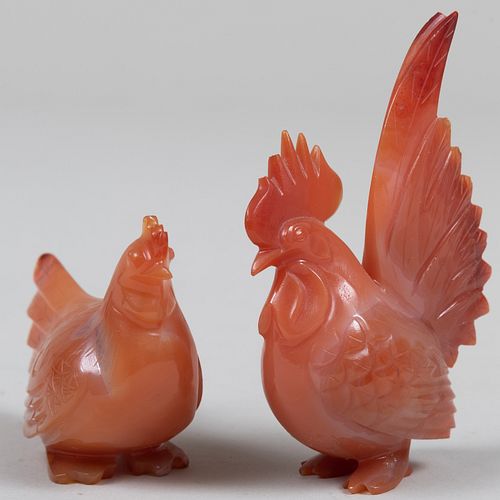 Pair of Chinese Agate Chickens