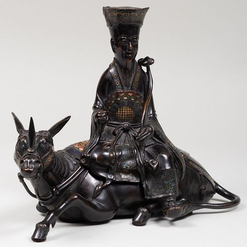 Chinese Cloisonne Bronze Figure of an Immortal Riding a Mythical Beast