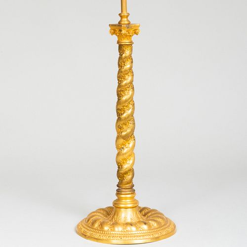 Rococo Style Gilt-Metal Columnar Table Lamp, in the Manner of Caldwell