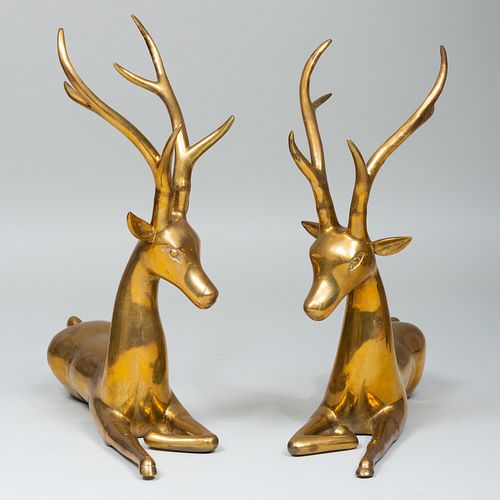 Pair of Indian Brass Recumbent Stags