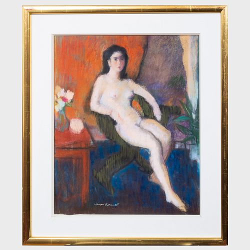 Warren Brandt (1918-2002): Seated Nude, Red Table