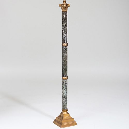 Brass and Metal-Mounted Marble Corinthian Capital Columnar Floor Lamp