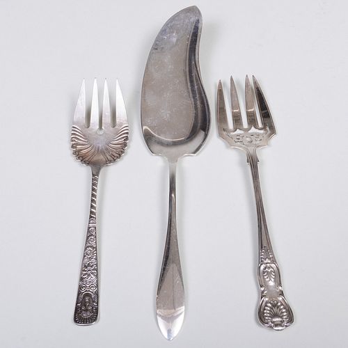 Victorian Silver Serving Fork and a Continental Silver Fish Server
