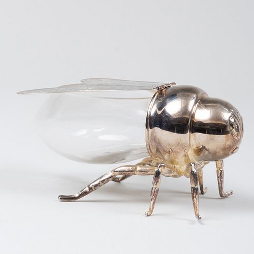 Godinger Silver Plate-Mounted Glass Bee Form Honey Jar
