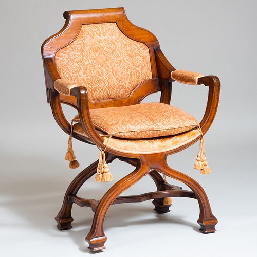 Queen Anne Style Walnut Curule Form Armchair