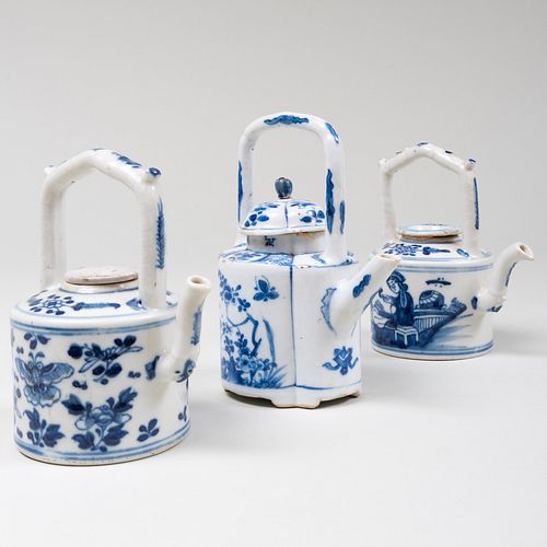 Three Chinese Blue and White Porcelain Wine Pots