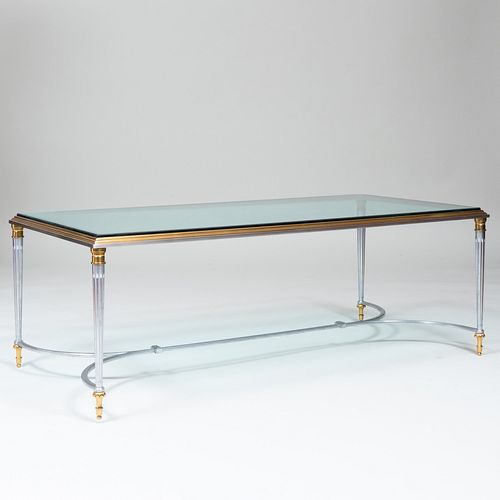 Modern Steel, Gilt-Bronze and Glass Low Table