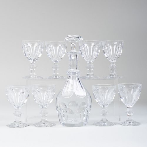 Baccarat Glass Decanter and a Set of Eight Glasses